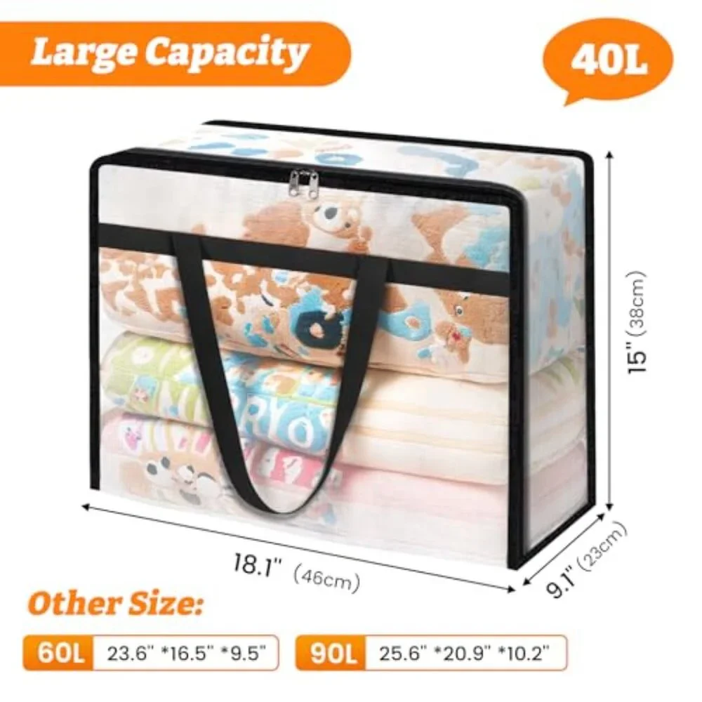 8 Pack Clear Clothes Storage Bags, Moving Bags, Foldable